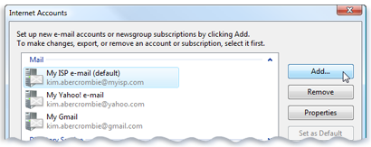 Picture of the Internet Accounts screen in Windows Mail